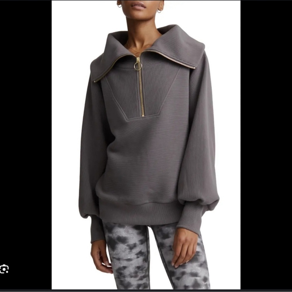 Varley Taupe Ottoman Vine Half Zip Pullover Sweater